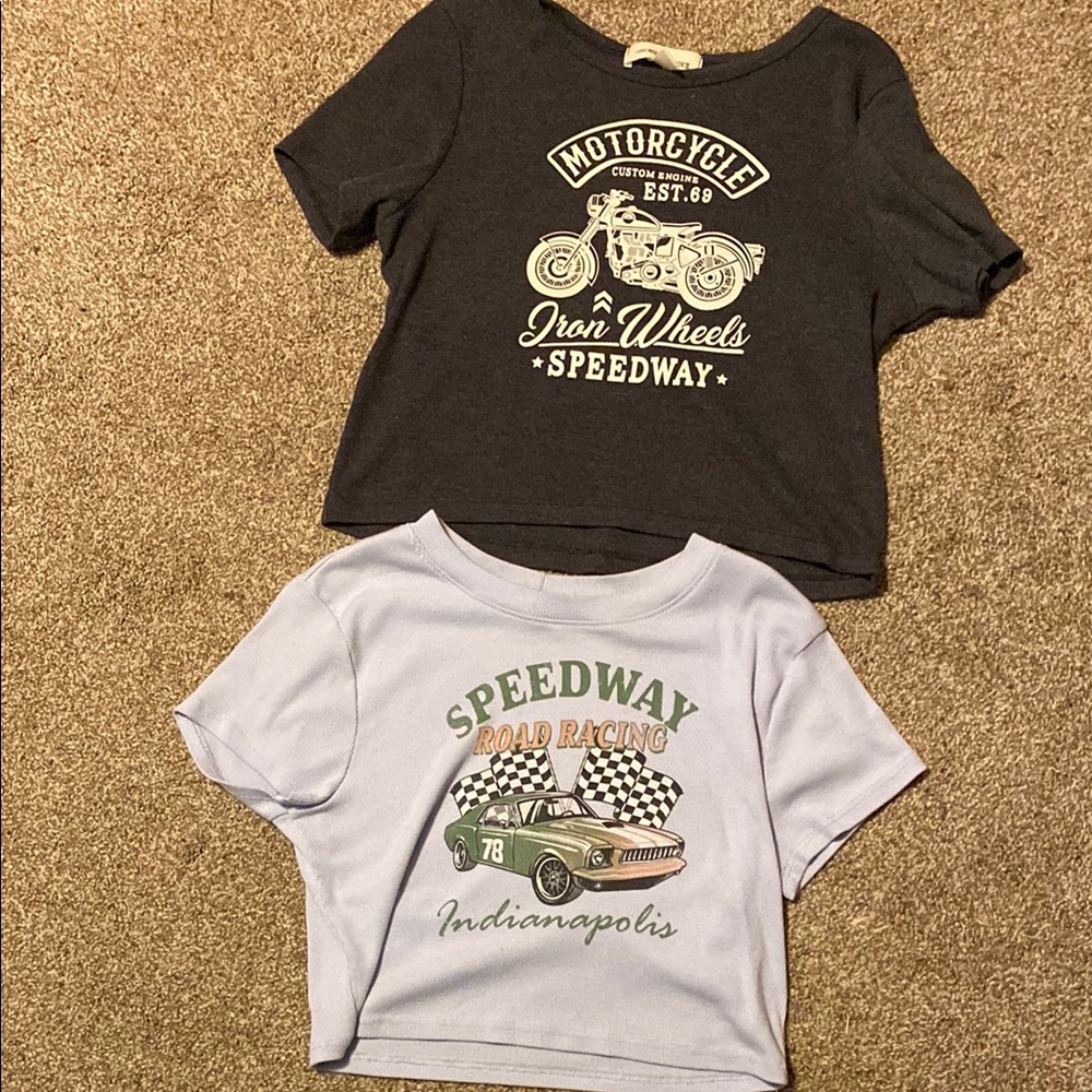 Motorcycle/race car Speedway Crop-tops - Black & light blue